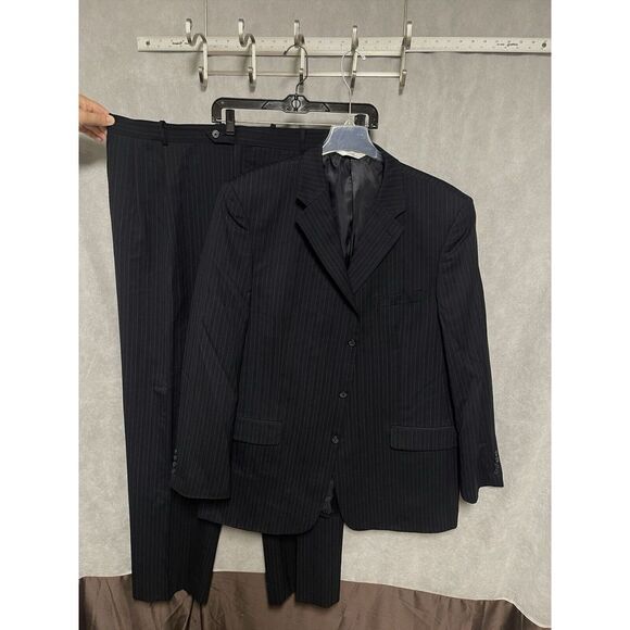 Versini Suit Men 48XL Blue Striped 3B Wool Career Academia 42X33.5 Pants Luxury‎